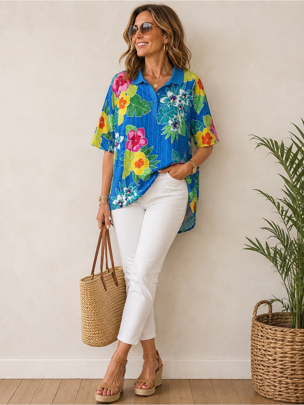 Vintage Adam Douglass Silk Hawaiian Top Resortwear Artsy Floral Eclectic